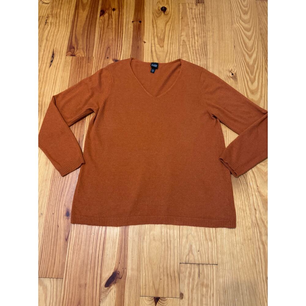 Eileen Fisher Wool/Cashmere/Angora V-Neck Sweater Lightweight Orange SIZE XL - Picture 3 of 9